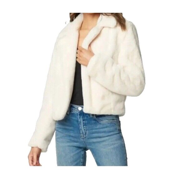 SILENT NEW YORK Women's Ivory Faux Fur Cropped Open Jacket - Small NWT - Picture 2 of 6